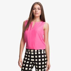 Sz 4 Kate Spade Neon Pink Sleeveless 100% Silk Blouse $244 MSRP